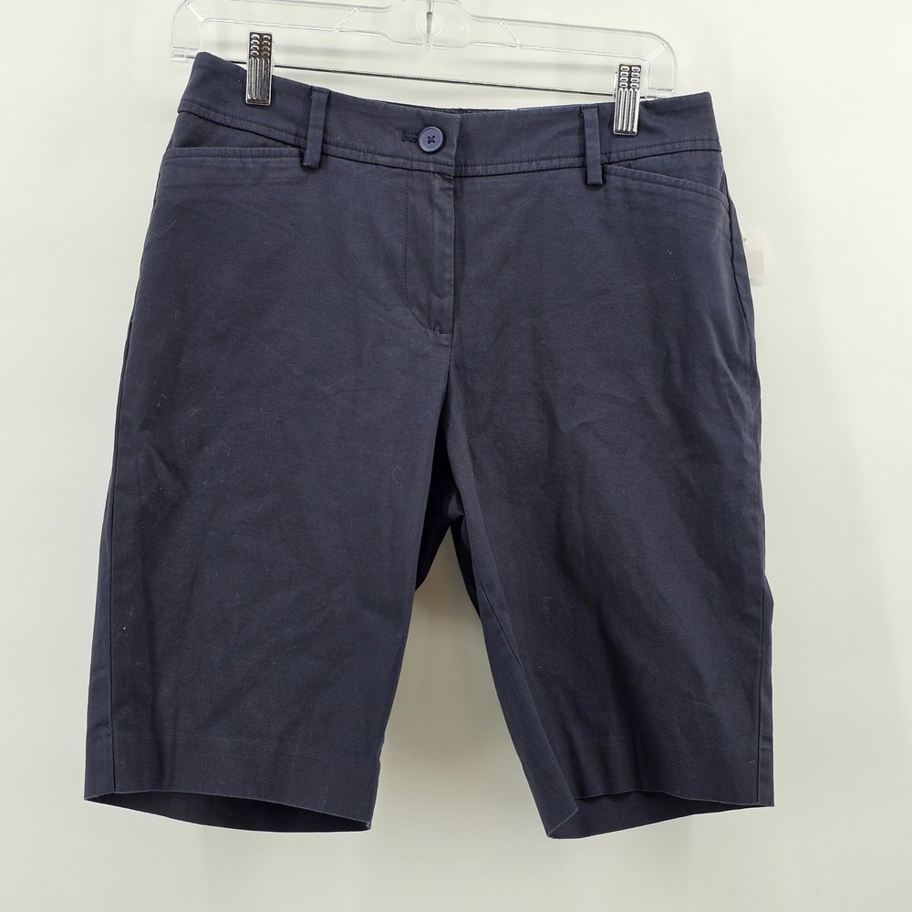 Talbots Simply Flattering Bermuda Shorts Navy Blue Cotton Stretch Size 4 10.5in